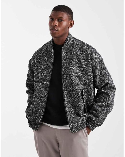 Chaqueta Bomber Con Patrón De Espiga De -Negro ASOS de hombre de color Black