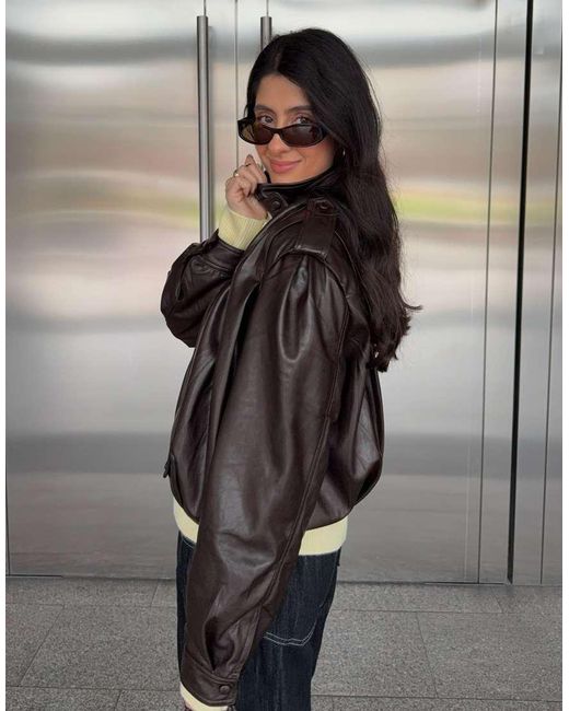 Bershka Brown Pleated Leather Effect Jacket