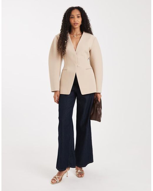ASOS Natural Cinch Collarless Blazer