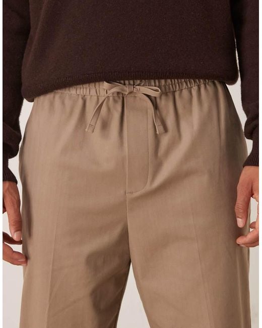 ASOS Natural Smart Cotton Rich Pull On Relaxed Tapered Trousers for men