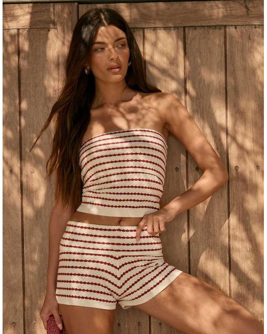 The Frolic Brown Exclusive Crochet Foldover Micro Short Co-Ord