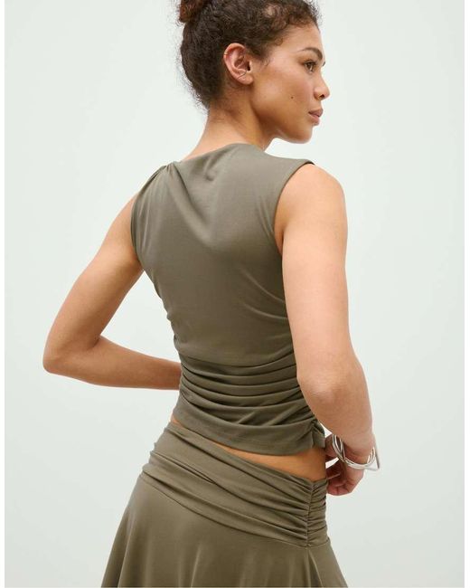 Stradivarius Green Draped Fitted Top