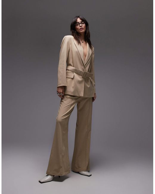 Pantalon d'ensemble ajusté et évasé - camel ASOS en coloris Gray