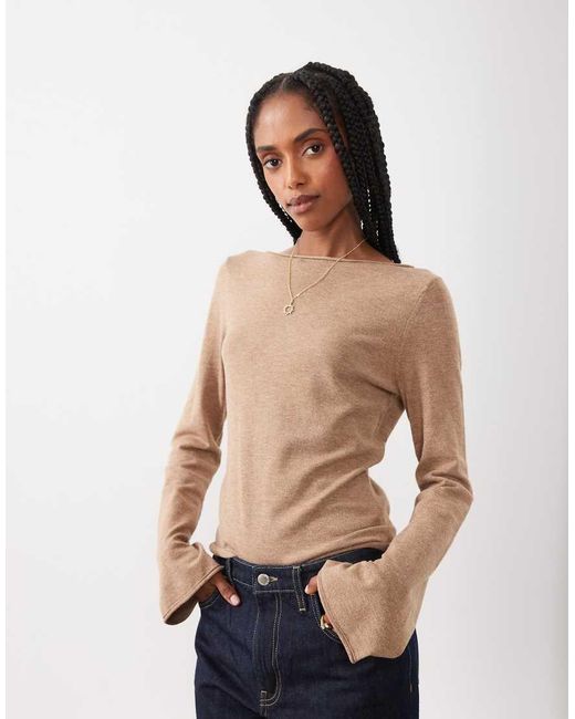 Threadbare Natural Knitted Slash Neck Top