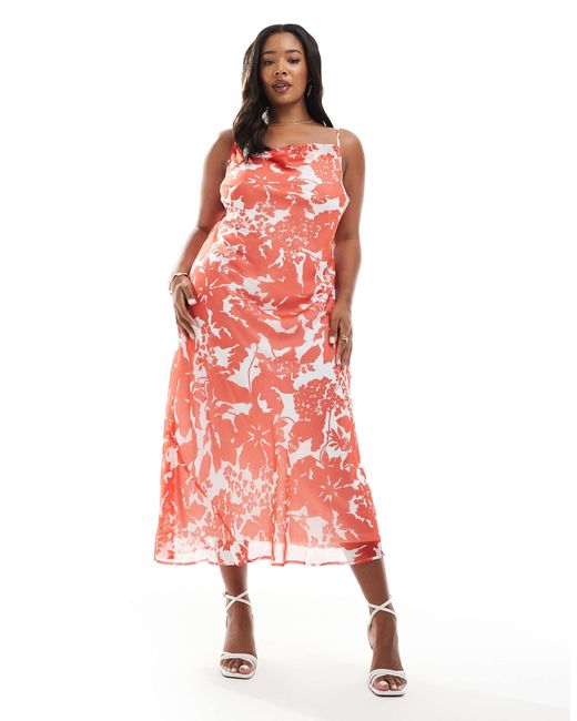 Vero Moda Red – langes trägerkleid mit em blumenprint und wasserfallausschnitt