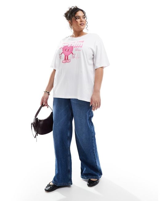 ONLY White Oversized T-shirt With Heart Graphic