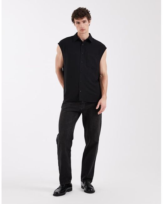 ASOS Black Oversized Sleeveless Shirt for men