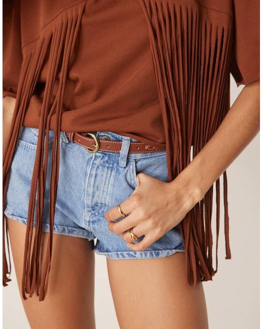 ASOS Brown Boxy Cropped T-shirt With Fringe Detail