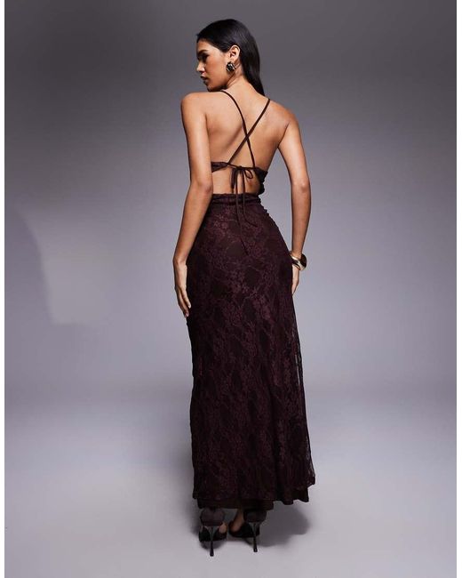 ASOS Purple Lace Square Neck Cami Maxi Dress With Tie Back