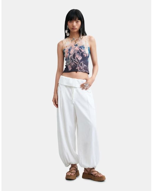 Desigual White Printed Sleeveless T-Shirt