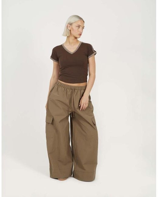 Brave Soul Natural Baggy Cargo Trousers With Pocket Details