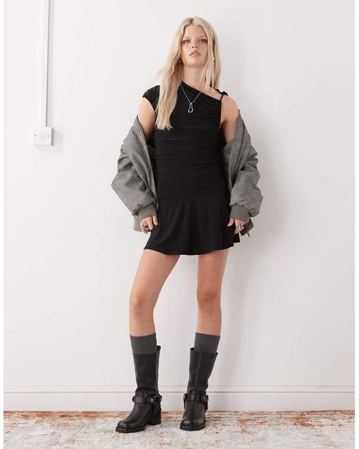 Reclaimed Vintage Black Mini Skort Dress With Shoulder Tie Detail