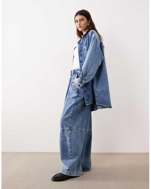 ARRANGE Blue Seam Detail Washed Barrel Co-Ord Jean