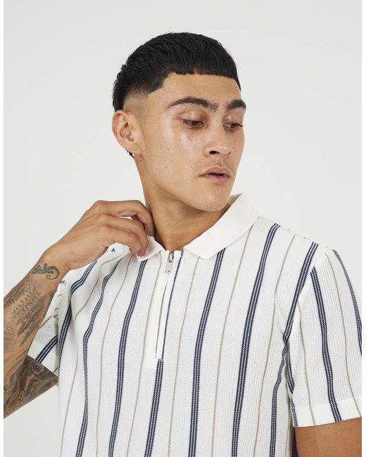 Brave Soul White Polo Shirt With Quarter Zip for men