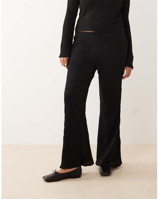 ASOS Black Asos Design Curve Co-Ord Textured High Waist Flared Leg Trousers