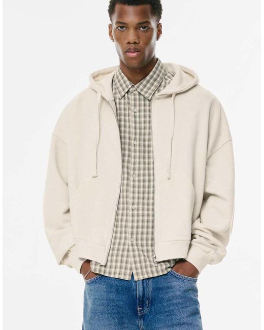 Felpa Corta Color Sabbia Mélange Con Cappuccio E Zip di Pull&Bear in Natural da Uomo