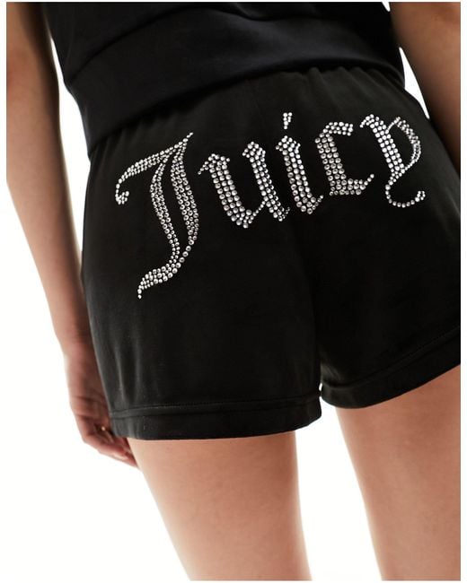 Juicy Couture Black Diamante Velour Tracksuit Shorts Co-ord