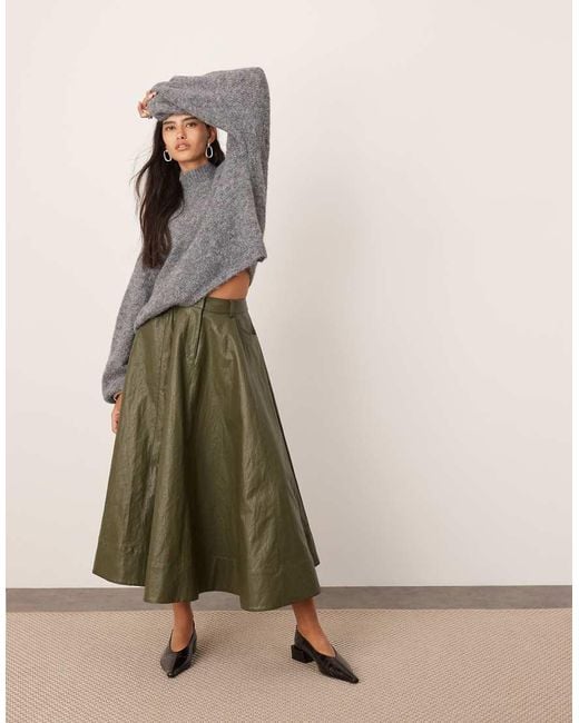 ASOS Green Crinkle Pu Full Midi Skirt