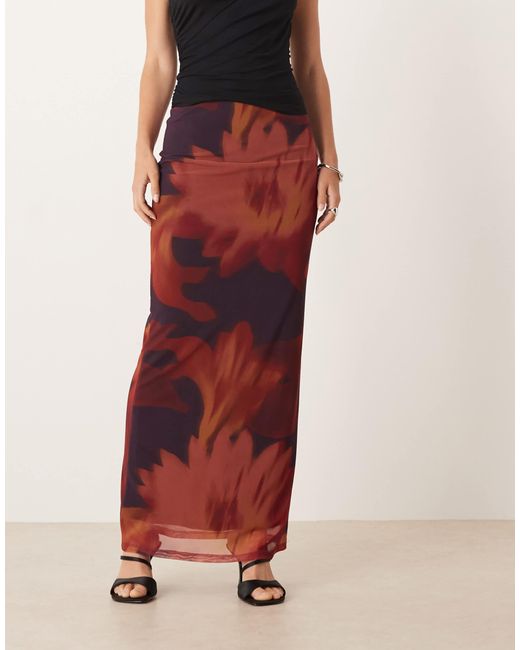 ASOS Low Rise Column Maxi Floral Print Co Ord Skirt in Red | Lyst