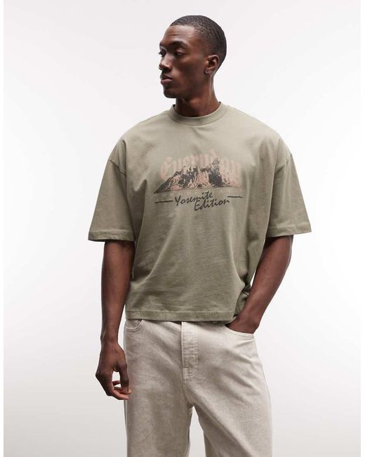 ASOS Brown Boxy Oversized T-shirt With Yosemite Graphic for men