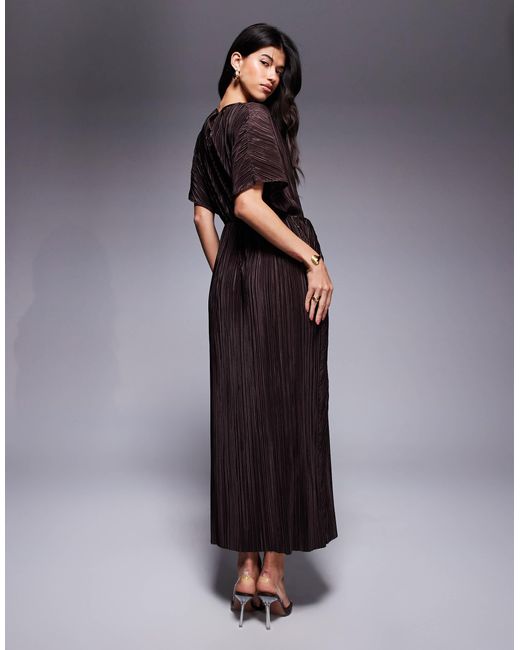 Robe portefeuille longue et plissée avec manches courtes et lien noué sur le côté - chocolat ASOS en coloris Blue