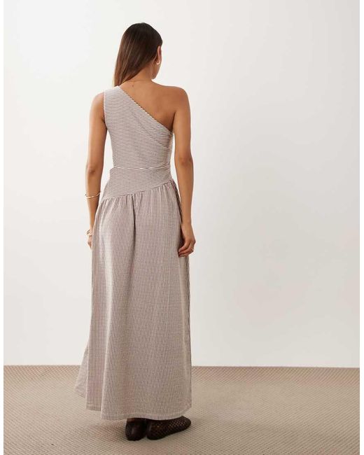 ASOS Natural One Shoulder With Cinched Dropped Hem Midi Dress