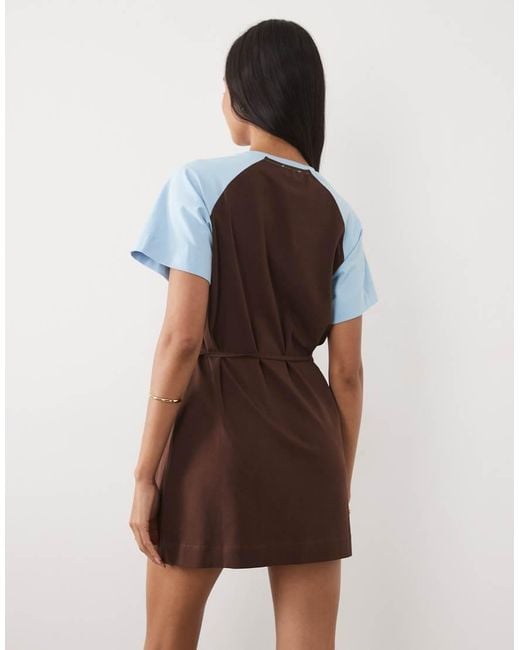 ASOS Natural Contrast Tie Detail T-shirt Mini Dress