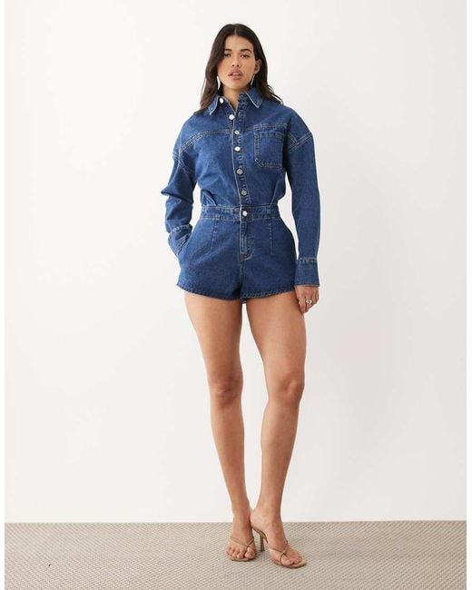 Noughts & Kisses Blue Denim Cinched Waist Playsuit