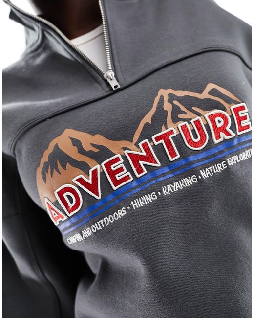 Cotton On Gray Cotton On Quarter Zip Sweatshirt With Retro Mountain Graphic