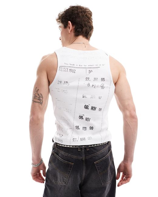 Collusion White Muscle Vest With Vintage Print for men