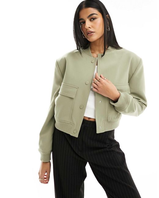 Stradivarius Green Tailored Bomber Jacket