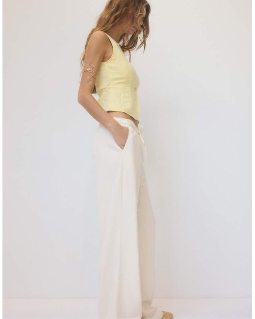 Stradivarius White Flowing Linen Blend Trousers