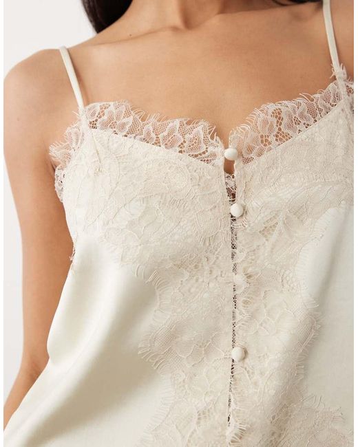 ASOS White Satin Lace Trim Tie Cami Top