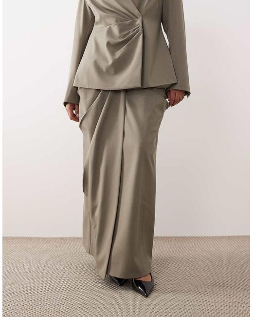 ARRANGE Brown Curve Draped Tailored Maxi Skirt