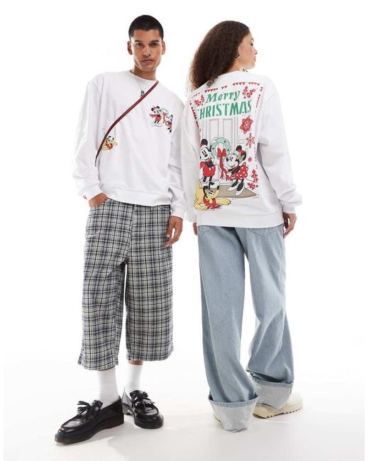 ASOS Disney Christmas Oversized Sweatshirt With Mickey Mouse Minnie Mouse Prints in Grey Lyst UK