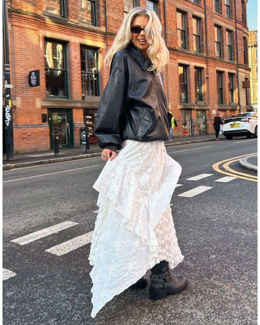 Labelrail White X Daisy Birchall Textured Layered Boho Maxi Skirt