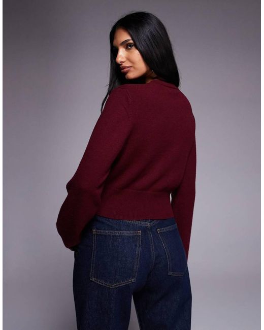 The Frolic Red Exclusive Ribbed Structu Waist Button Through Cardigan