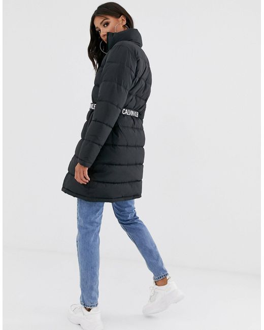 Long Puffer With Waist Belt-black 