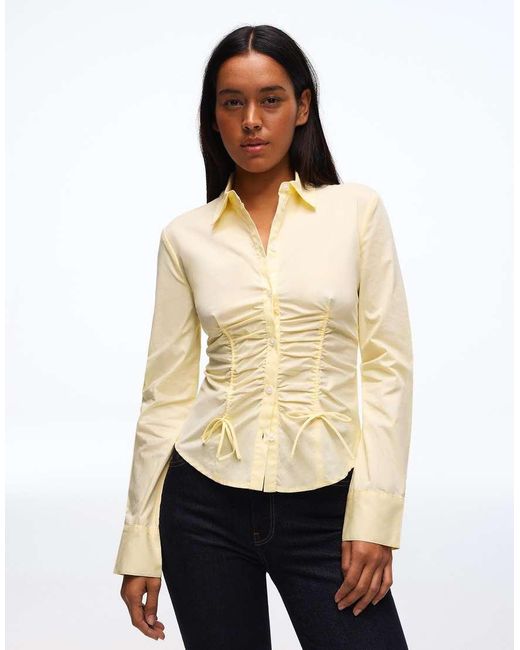 Bershka Natural Gathered Poplin Shirt