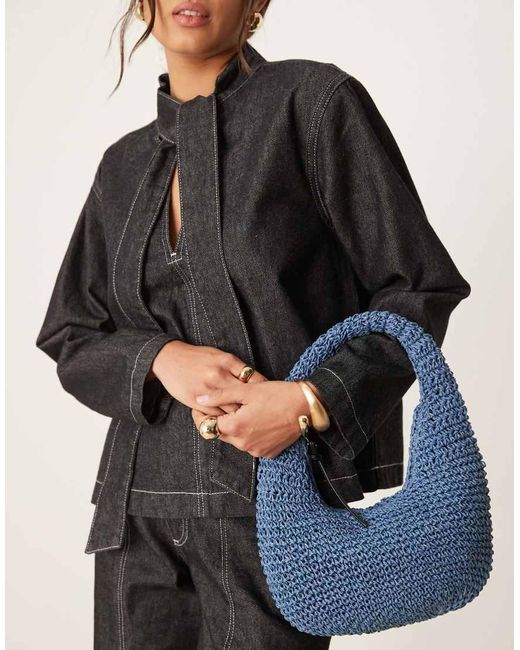 ASOS Gehaakte Schoudertas Van Stro in het Gray