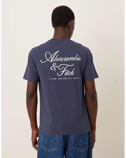 Abercrombie & Fitch Blue Script Logo Back Print T-shirt for men