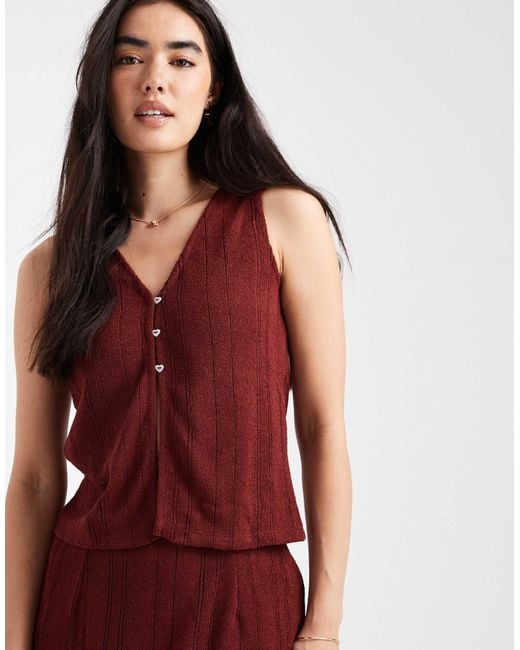 Vero Moda Red Self-stripe Knit Sleeveless Top