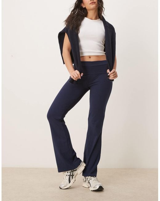 Gina Tricot Blue Jersey Straight Leg Folded Trouser