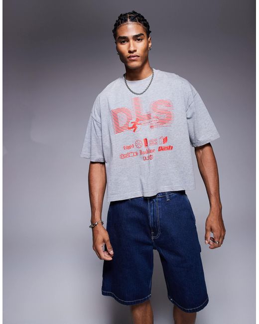 T-shirt crop top oversize à imprimé style sport - chiné ASOS pour homme en coloris Gray