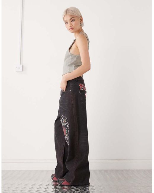 Ed Hardy Blue Womens Applique baggy Jeans