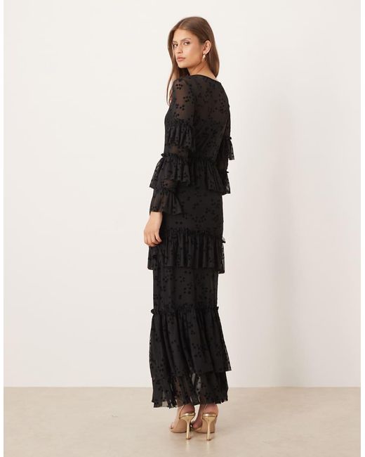 Never Fully Dressed Black Star Devore Ruffle Maxi Dress