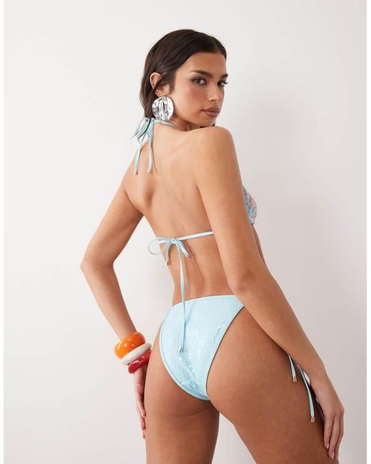South Beach Blue Pink Shell Print Tieside Bikini Bottom