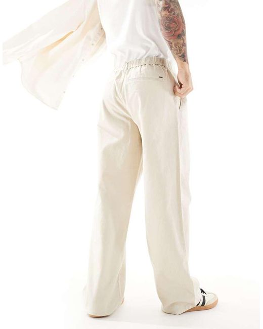 Only & Sons White baggy Fit Linen Trousers for men