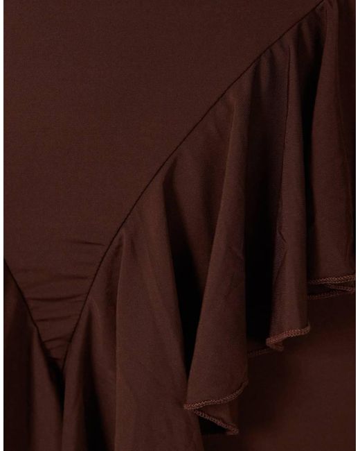 Ruched & Ready Brown Sculpting Long Sleeve Ruffle Drape Detail Maxi Dress