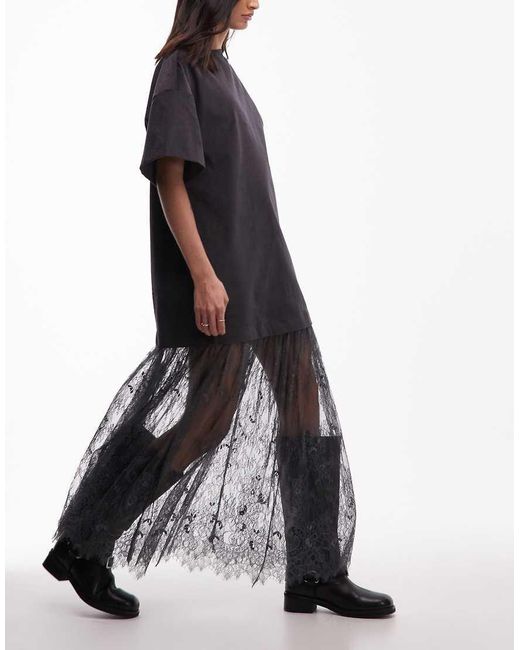 ASOS Gray Cord T-shirt Hybrid Mini Dress With Lace Skirt